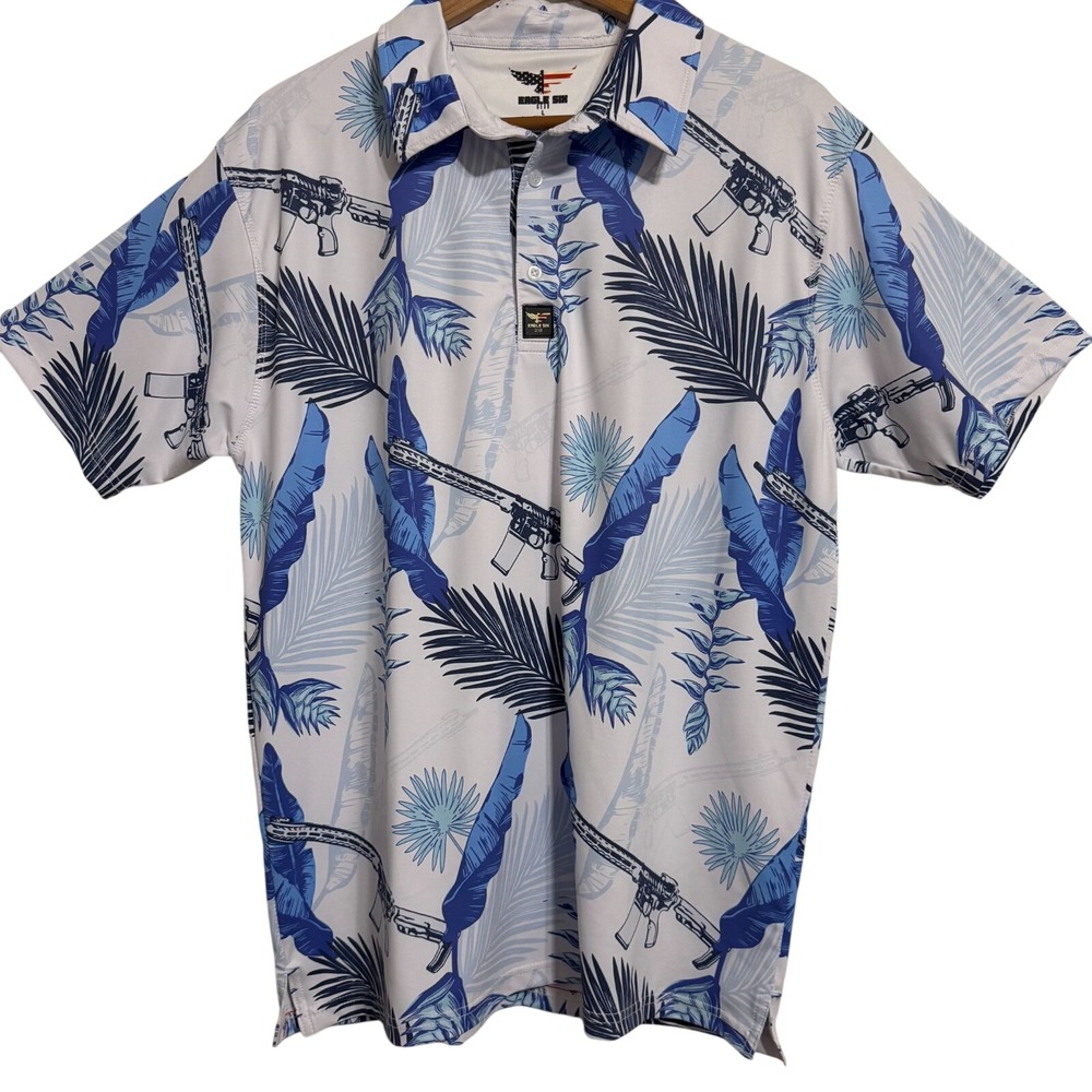 Eagle Six Shirt Mens Large Breezy Palms Golf Polo AK USA America Hawaiian - Picture 4 of 9